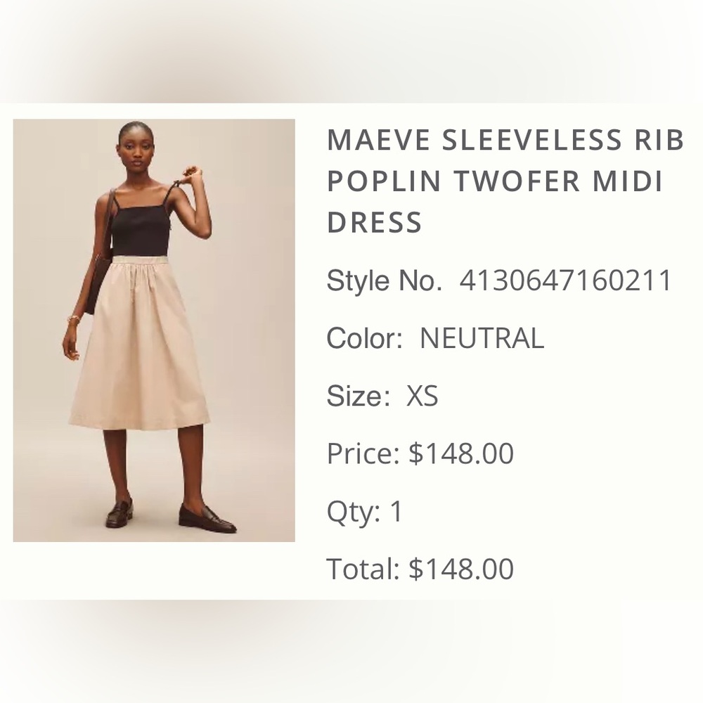 MAEVE SLEEVELESS RIB POPLIN TWOFER MIDI DRESS